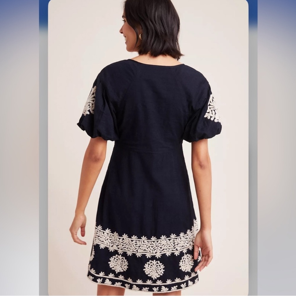 Anthropologie Elegant Black and White Embroidered Dress - Picture 2 of 6